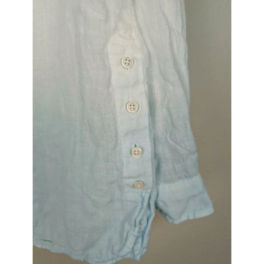 TALBOTS Womens XLP Ombre Dip Dye 100% Linen Roll Tab Button Shirt Blouse Top